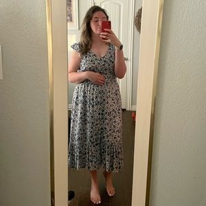 Blue floral tie waist dress size xl